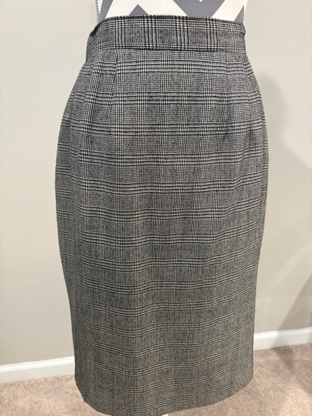 Laura Leigh LTD Vintage Academia Wool Black and Gray Glen Plaid Pencil Skirt